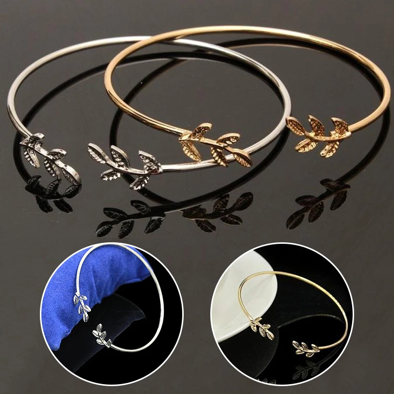 

Elegant Simple Cuff Bracelets For Women Leaves Bracelets Lady Popular Open Bangle Bracelets Gift Jewelry