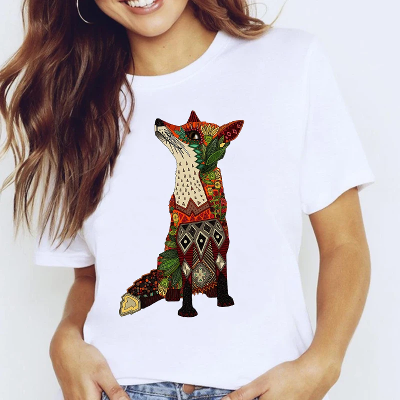 

Женская футболка с принтом, футболка с коротким рукавом, с рисунком животного, лисы, кошки, весна-лето 2021