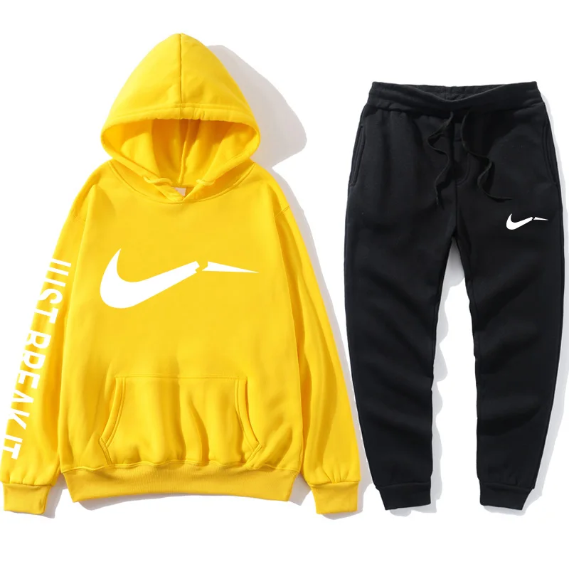 

Foreign trade brand sports suit men's printed sportswear sweater + pants two-piece plus velvet suit 2021 wholesale