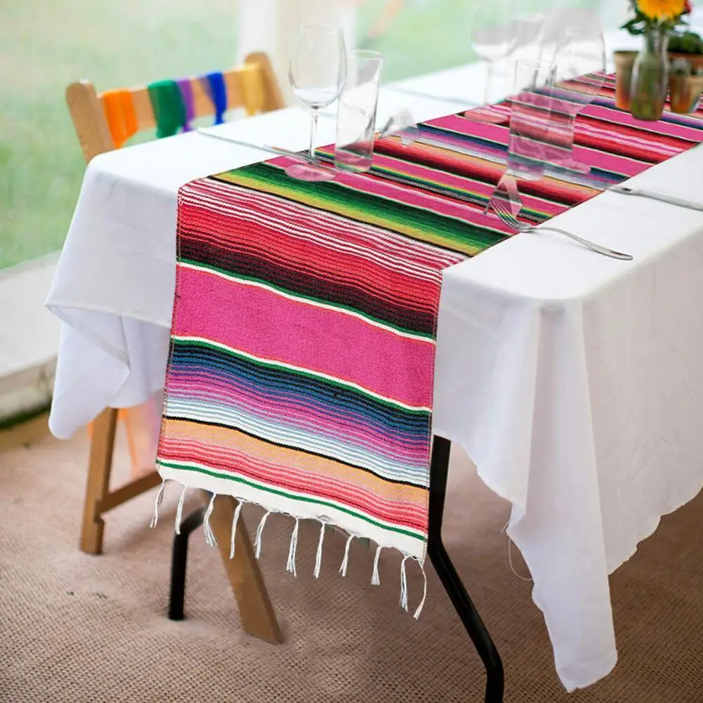 35*210cm Mexican Style Rainbow Striped Table Runner Rustic Wedding Party Home Decoration Banquet Tablecloth Textiles S2r2
