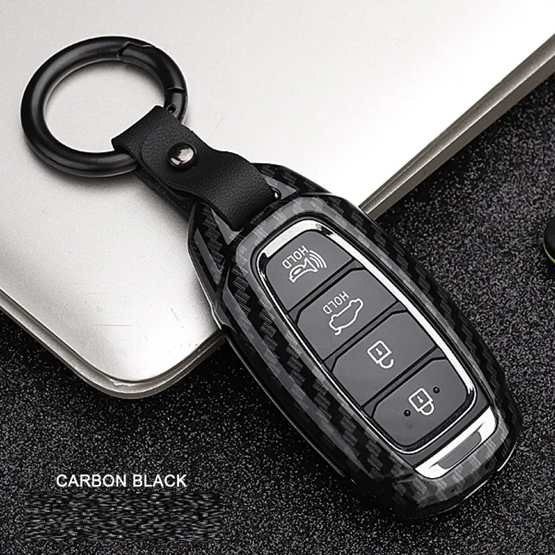 carbon black Чехол для ключей автомобиля из углеродного волокна для hyundai i30 Ix35 KONA Encino Solaris Azera Grandeur Ig Accent Santa Fe Palisade - Название цвета: carbon black