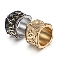 retro men gold stainless steel ring church freemasonry ring titanium steel ring hip hop punk ring banquet jewelry gift