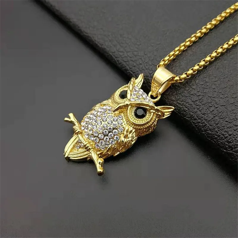 Iced Out Циркон сова кулон ожерелье с животным украшение золото из нержавеющей стали Bling CZ Женская Хип-хоп Подвеска для женщин