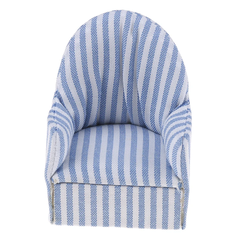 

1:12 Doll House Miniature Furniture Sofa Chair Living Room Navy Stripe Soft Queen Princess Sofa For Baby Toys Girls Doll Gift