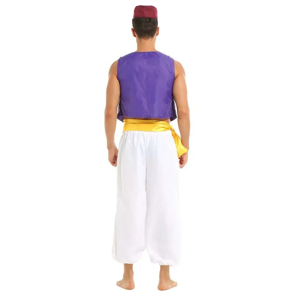 Мужской взрослый арабский принц Косплей Костюм для Хэллоуин фиолетовый жилет с