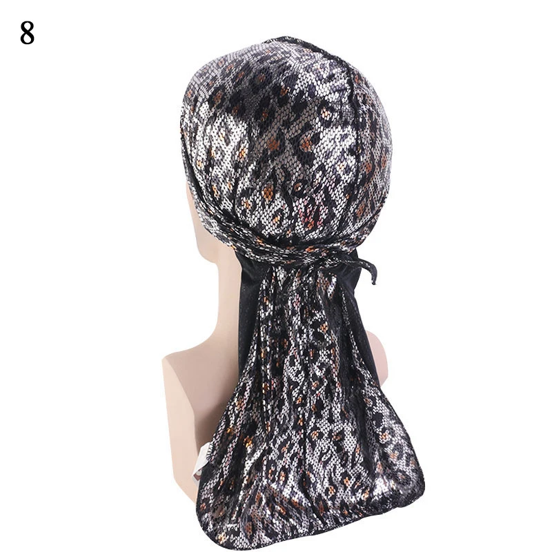 

Men's Leopard print Durags Turban Bandanas Men Shiny Silky Durag Headwear Headband Hair Cover Accessories Wave Caps Rags Hat