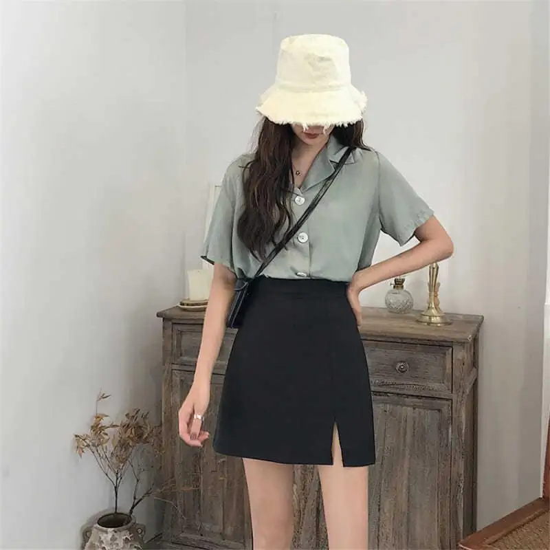 

Women Solid Black Mini Skirt Summer Party Cocktail Wrap Split Short Skirts High Waist Night Out Form Fitted Sexy Skirts