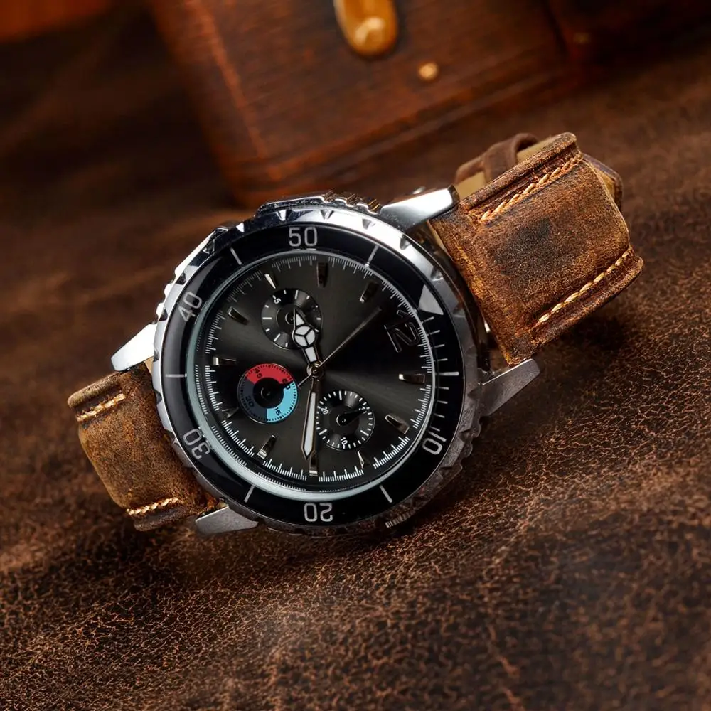 BISONSTRAP Watch Band 14mm 15mm 19mm 20mm 22mm 23mm 24mm Crazy Horse Leather Watch Strap Vintage Replacement Belt Gold Buckle