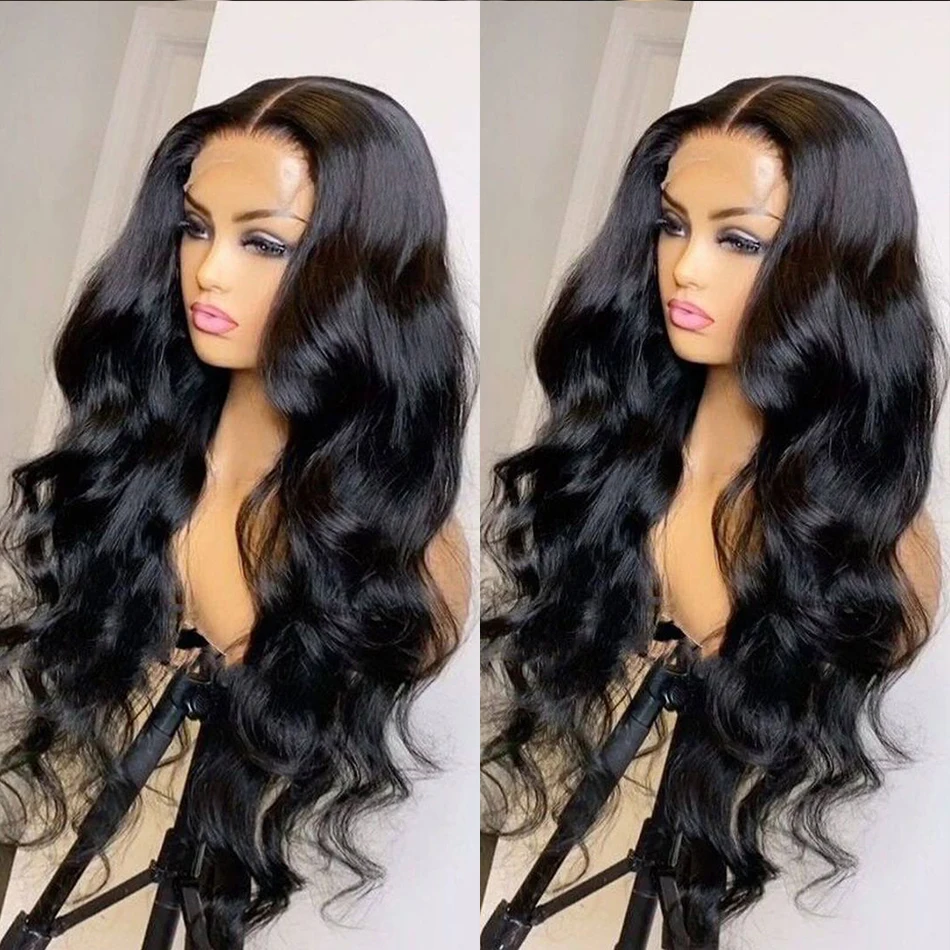

1B 30 26Inch Long Body Wave High Preplucked Lace Front Synthetic Wig Ombre Black Brown With Baby Hair Cosplay Wig 180 Density