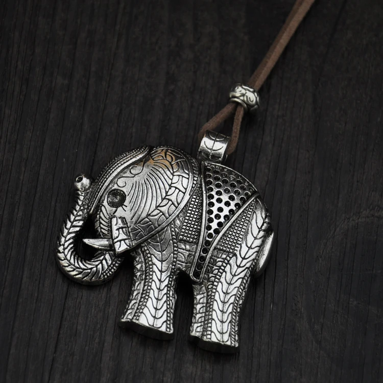 Очаровательное длинное ожерелье Miao ручной работы с серебряным слоном цепочка