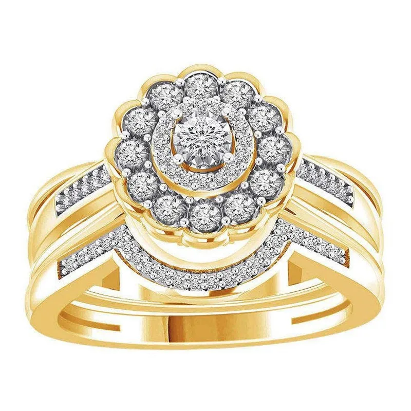 Роскошный комплект женских колец с кристаллом из камня крупным Цирконом Модные