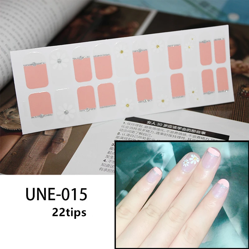 UNE-015 22 подсказки/лист Корея Модный цветной стикер для ногтей Французский на весь ноготь обертывания лак для ногтей Наклейка японский дизайн ногтей Предварительно Разработанный Прямая поставка - Цвет: UNE-015