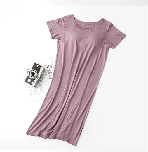 Fdfklak New Night Dress Women Lounge Wear Nightgowns Female Modal Cotton Sexy Sleepwear Bra Padded Nighties Loose Nightwear 3XL