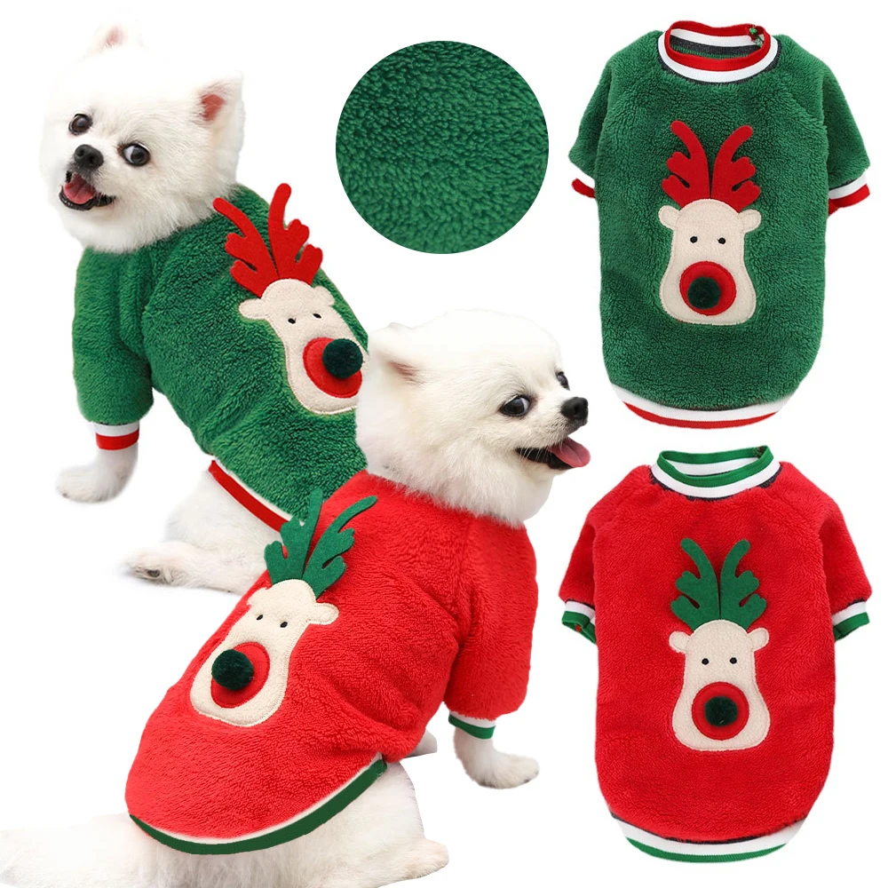 

Warm Christmas Pets Clothes for Small Dogs Winter Soft Fleece Dog Sweater Cute Elk Print Pet Clothing for Chihuahua Puppy Cat