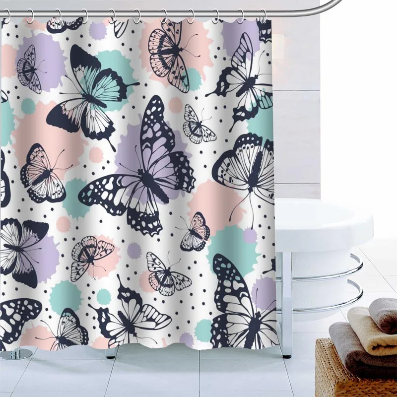 

Vector Butterflies Pattern Shower Curtain Waterproof Polyester Fabric Bath Curtain Eco-friendly Bathroom Curtain 1009
