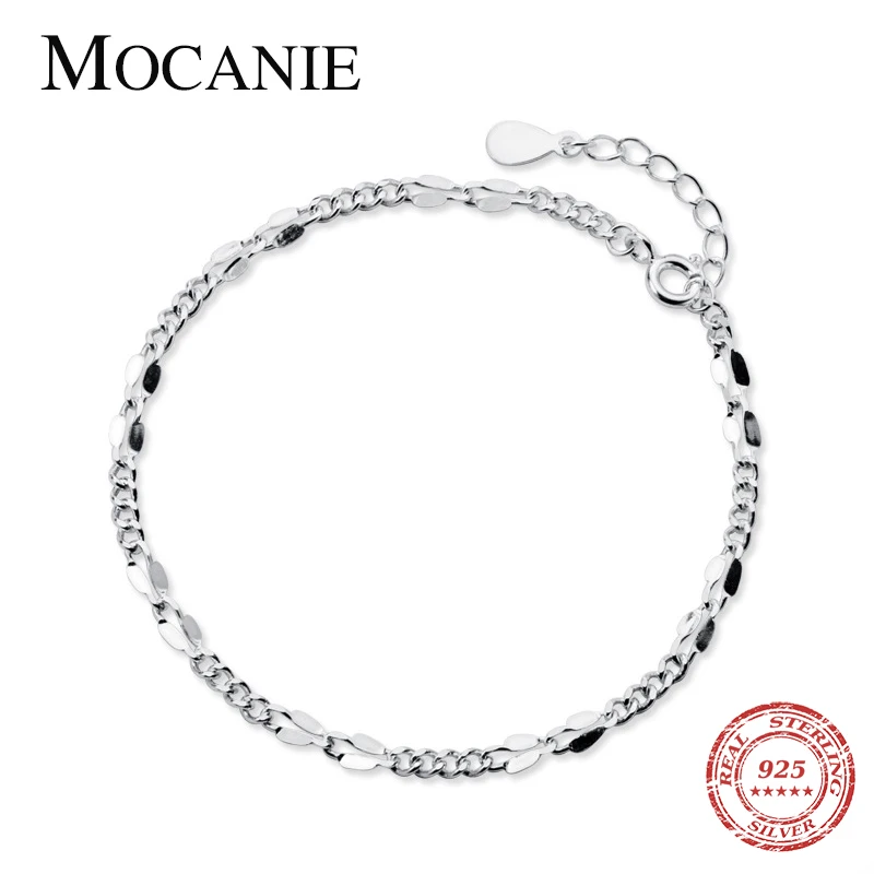 

Mocanie Fashion 925 Sterling Silver Simple Geometric Weave Chain Bracelet Bangle for Women Link Chain Fine Jewelry Party Gift