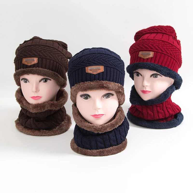 Зимний теплый плюшевый шарф шапка набор из двух предметов женская модная