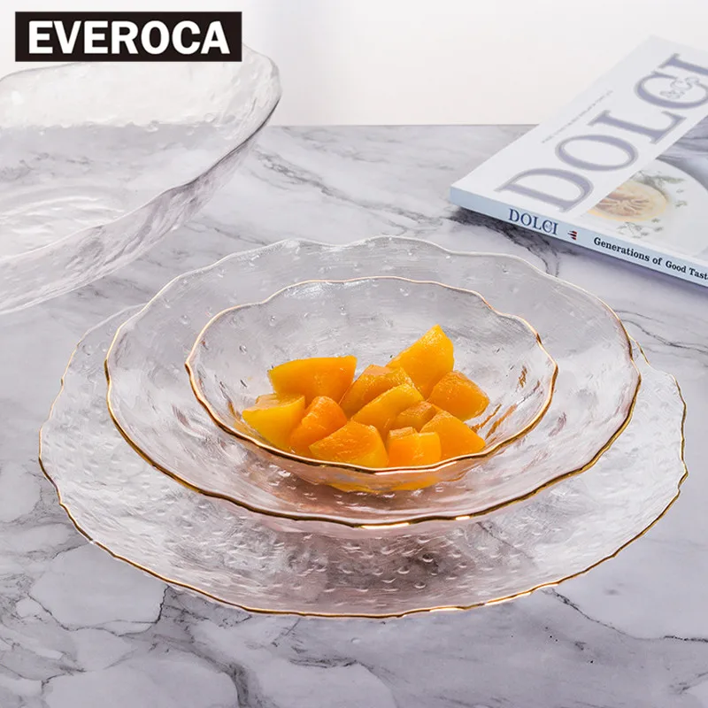 

Japanese Creative Phnom Penh Glass Plate Household Transparent Dessert Plate Freezing Point Hammered Snacks Plate Salad Dishes