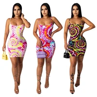 hot new hot style european and american womens fashion sexy color circle print suspender dress