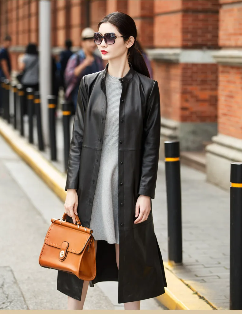 

Leather Geunine Women Jacket Real Sheepskin Coat Female Fashion Spring Autumn Long Trench Ladies Outerwear WYQ844