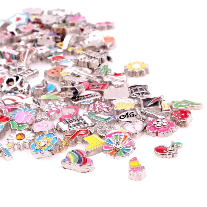 

New Arrival 20pcs Mixed Heart Shaped Love Letter Rose Flower Floating Charms Fit Glass Memory Locket Necklaces Bracelet Jewelry