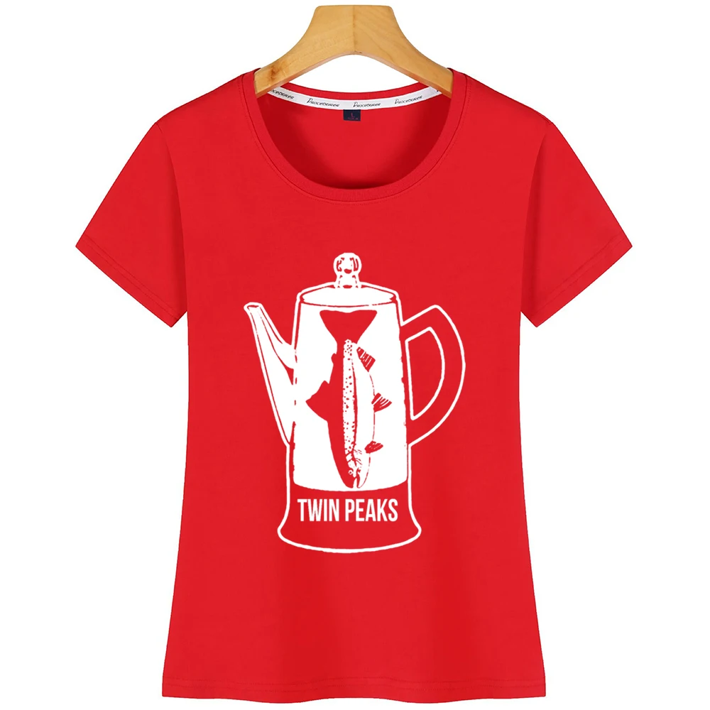 Топы Футболка женская Твин Пикс рыба Перколятор хлопок Пита КОО повседневная