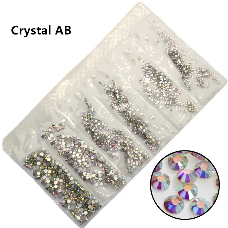 Crystal AB 40 цветов, смешанные размеры кристально чистый AB горячей фиксации, плоская задняя часть, стразы для дизайна ногтей Стразы для 3D нейл-арта украшения Блеск - Цвет: Crystal AB
