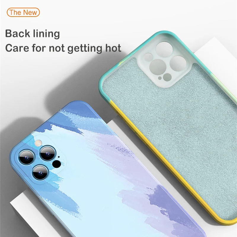 

Silicone WaterColor Liquid Phone Case For iPhone 11 12 Pro Max X XR XS Max 12 Mini 7 8 Plus SE 2020 Straight Edge Protect Cover