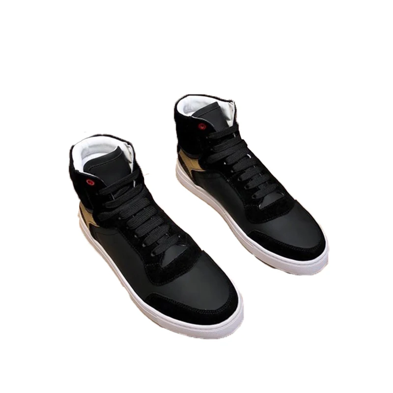 

High-Top Mens Genuine Leather Casual Shoes Lace Up Breathable Round Toe Mixed Colors Flat With Vintage Cowhide Active Shoes