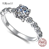 elegant real 925 silver ring round cut cubic zirconia crystal top quality wedding rings engagement jewelry