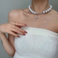 new design cross reflective pearl necklace beaded temperament clavicle chain necklace pendant jewelry for women fashion jewelry