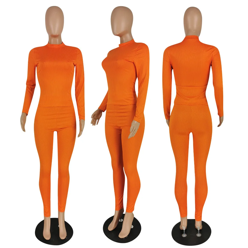 

Autumn and winter new fashion solid color leisure sports suit slim o-neck long sleeve top and trousers women's two-piece set