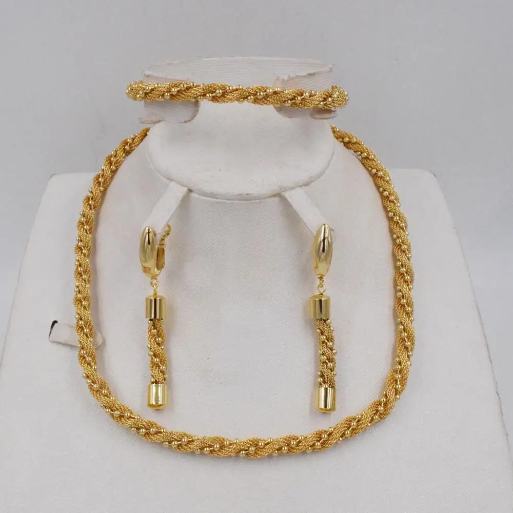 

Новый дизайн высокое качество Ltaly 750 золотой цвет набор украшений для женщин африканские бусы ювелирные изделия модное ожерелье набор серьги ювелирные изделия