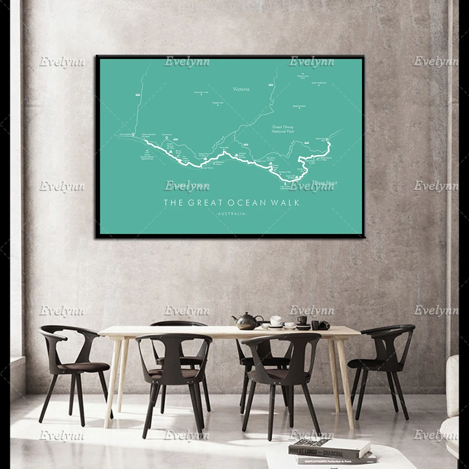 

Great Ocean Walk Poster | The Great Ocean Walk Map |Australia Hiking | Relive your Adventures |Modern Home Decor Prints Canvas