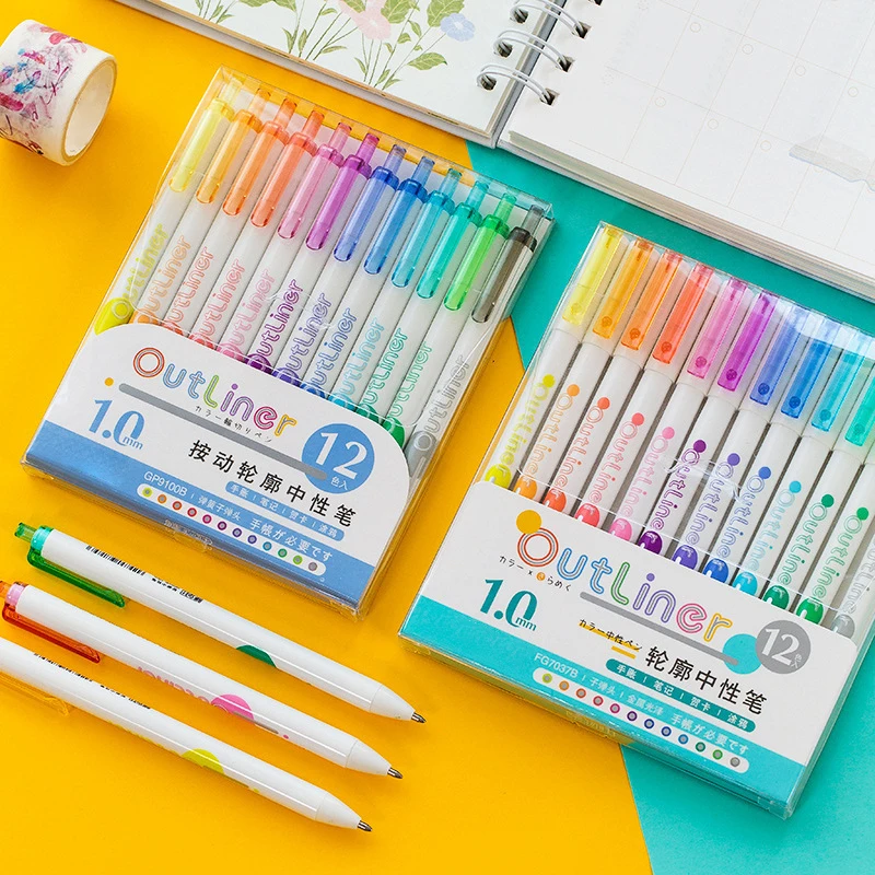 

Markers 12PCS Colored Art Pens with Pen Clip Contour Markers Gift Card Writing Drawing Pens Coloring Painting Paper Posters