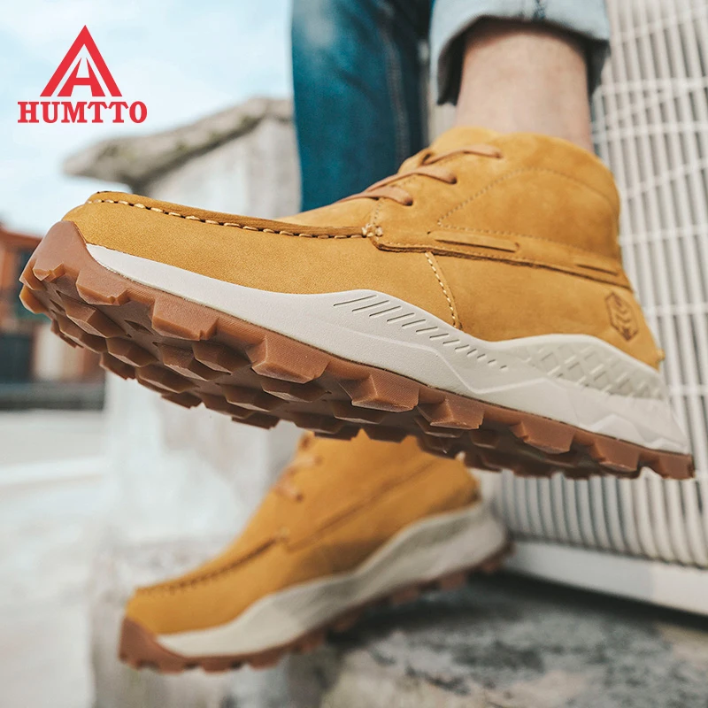 Humtto Brand New Genuine Leather Hiking Boots for Men Winter Outdoor Sports Breathable Lace-up Trekking Climbing Mens Shoes