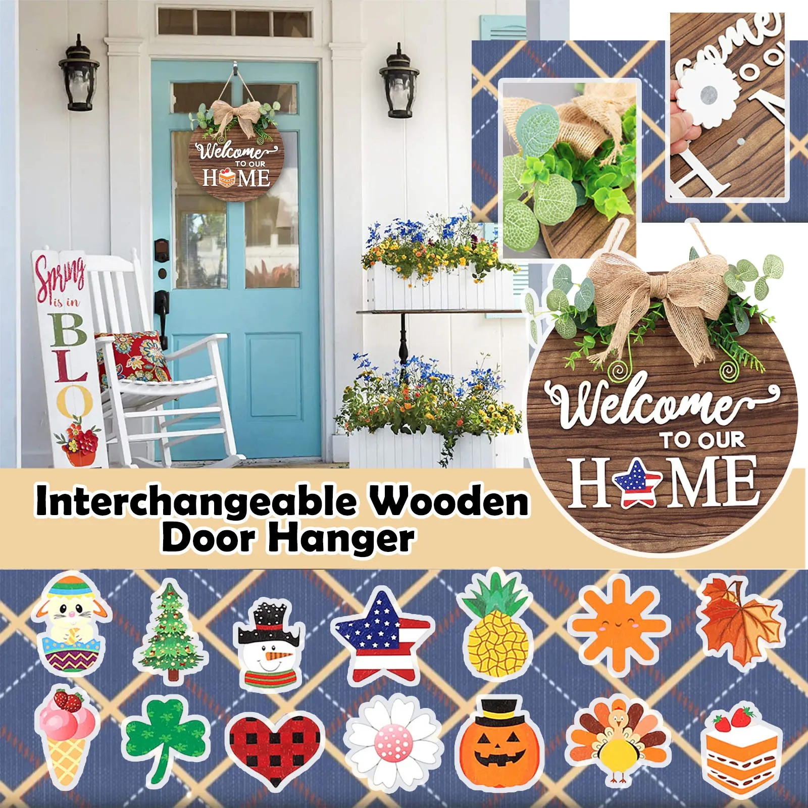 

Wooden Door Hanger Ornaments Interchangeable Seasonal Home Sign Welcome Decor Wooden Craft Diy Decorative Door Tags For Shop