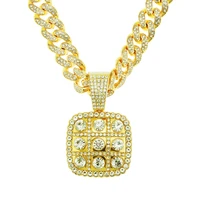 net red same european and american hip hop cuban chain square three dimensional diamond pendant necklace mens