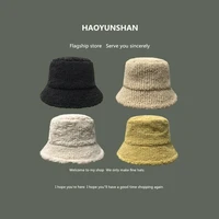 2022 unisex harajuku fashion women bucket hat solid color letter autumn and winter mens cap lamb fleece outdoor warm panama hat