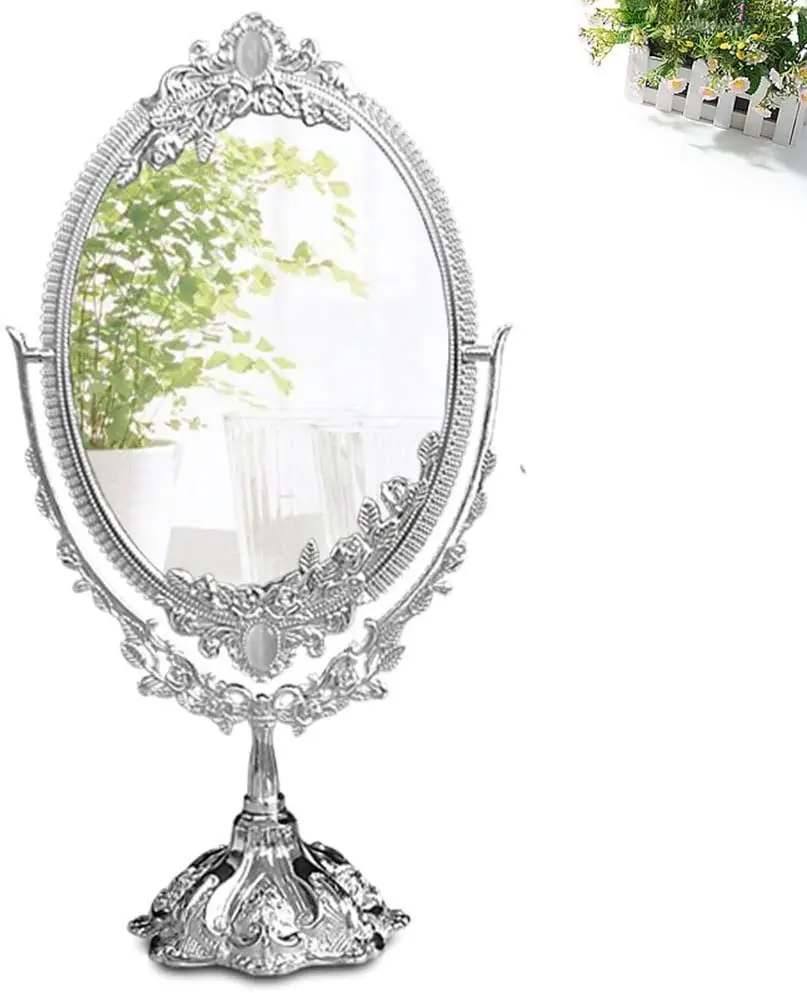 Серебряное Ретро металлическое настольное косметическое зеркало для макияжа