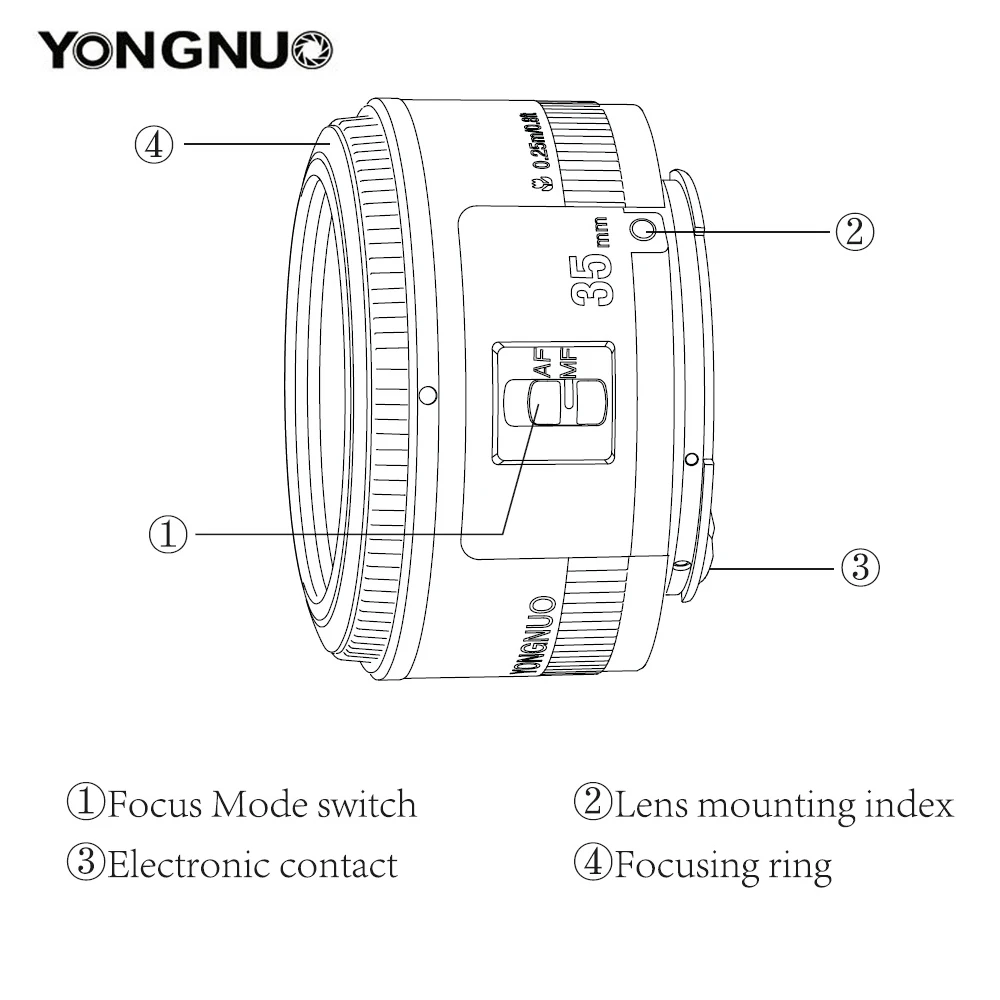 Объектив YONGNUO 35 мм YN35mm F2.0 широкоугольный фиксированный/основной Автофокус Объектив для Canon 600d 60d 5DII 5D 500D 400D 650D 600D 450D