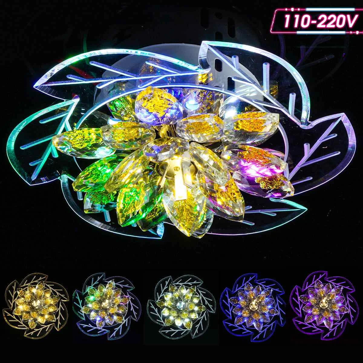 

Modern Colorful Crystal LED Ceiling Lights Flush Mounted Flower Fixture Lamp for Livingroom 110V/220V Surface Mounted