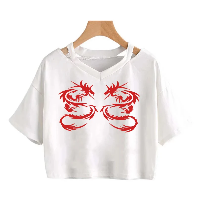 Уличный топ в китайском стиле Харадзюку Y2K с драконом ретро хип-хоп панк круглым