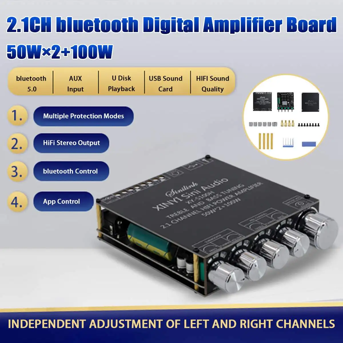 Bluetooth 5 0 2*50 Вт + 100 TPA3116D2 2 1 каналов класс D Плата усилителя динамик домашний