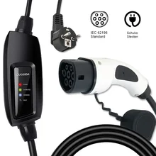 16A EV Portable Evse Charger EU Schuko Plug to Type 2 Mennekes Charging Box EVSE 3.5kw