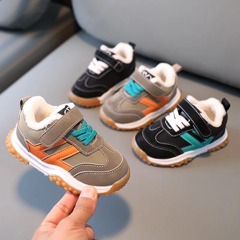 

Children Sneakers Rubber Sole Pu Leather Leisure Cotton Fabric Winter Comfy Kids Sport Shoes 16-30 Toddler Boys Girls Trainers
