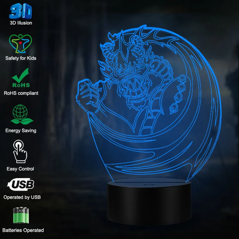 Светодиодный ночсветильник VCity Dragon 3D лампа с USB-зарядкой и сенсорным управлением
