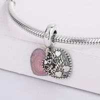 925 sterling silver pink heart charm enamel beads for bracelet fit pandora bracelet bangle necklace gift diy jewelry making