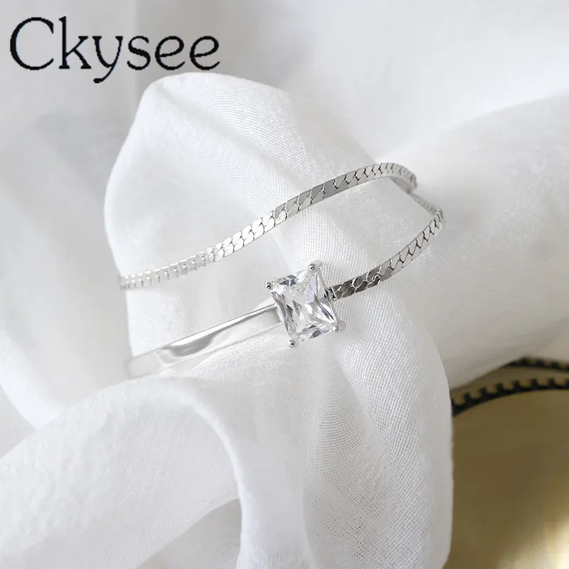 Женский двойной браслет с квадратным цирконием Ckysee дизайнерский из настоящего