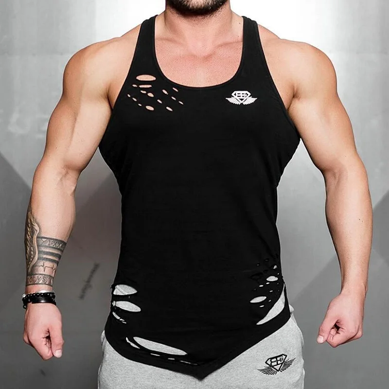 

Sports and Fitness Men's Leisure Outdoor Ripped Cotton Round Neck Vest Summer New Men's Running Training Clothes Thin T-shirt